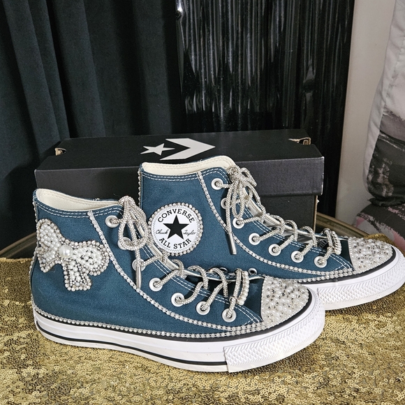 Converse Women's Teal High-Top Sneakers with Pearl Accents - Picture 5 of 7